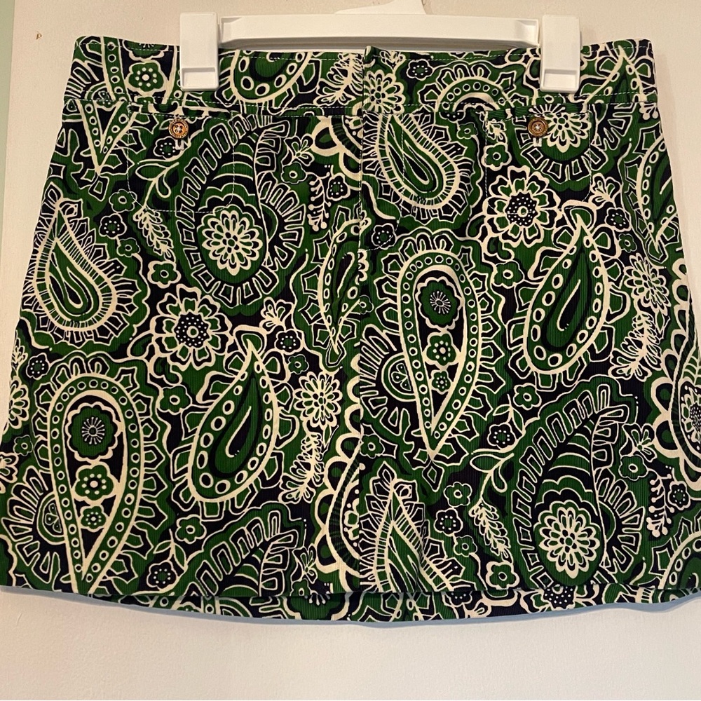 Lilly Pulitzer Green and Navy Paisley Mini Skirt